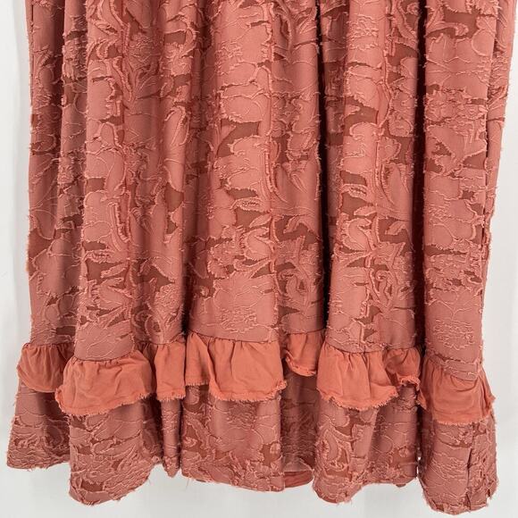 Anthropologie Ruffle Knit Mini Dress Pink Coral Tie Back Short Sleeve Size Small - Picture 5 of 11